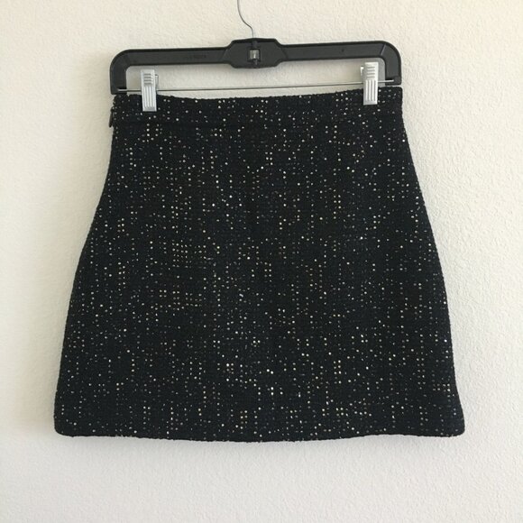 J. ING NWT Shimmer Tweed Party Mini Skirt Black Gold-Sequin Size Large - Picture 9 of 13